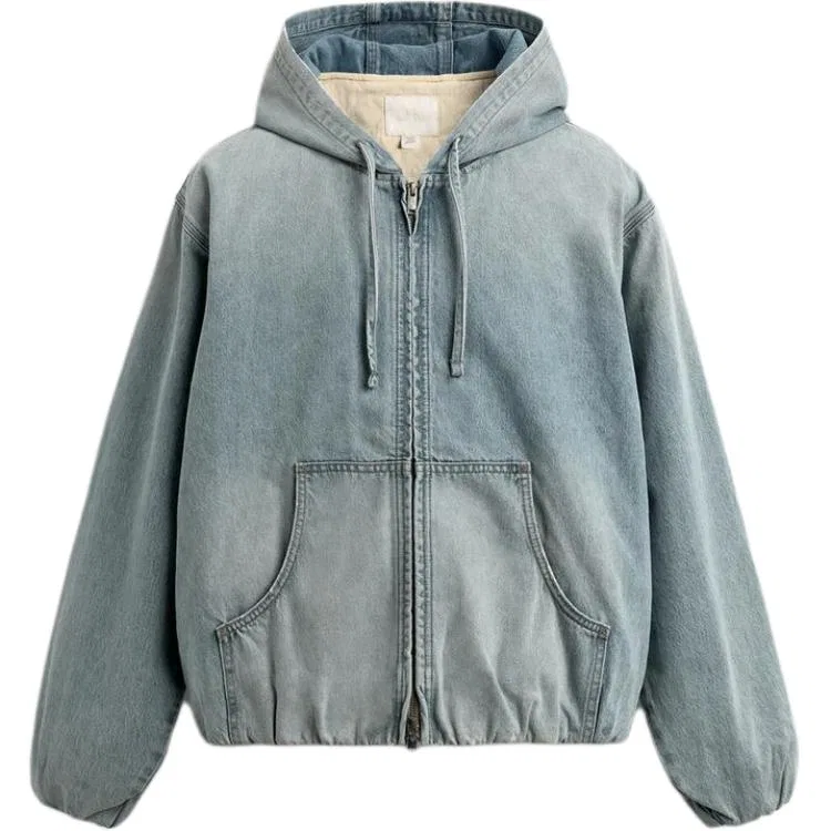 Мужская джинсовая куртка с капюшоном Aqua Blue ZARA, Aqua Blue