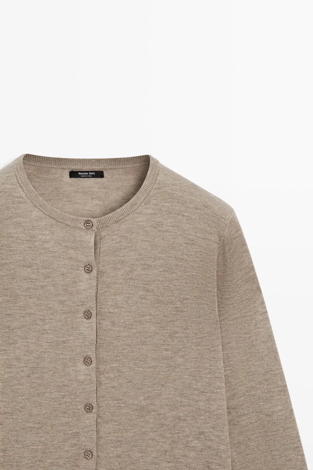 Кардиган Massimo Dutti Fine-Knit Round Neck, бежевый меланж — фото 4