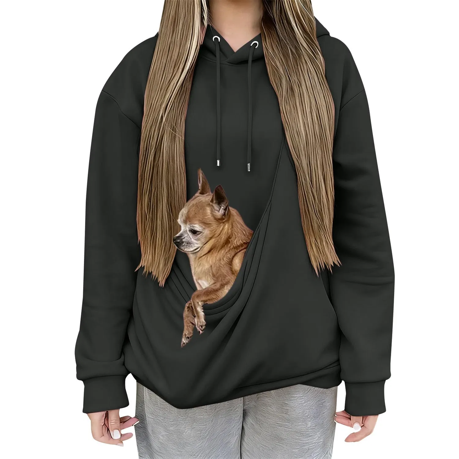 Женский худи с карманом-кенгуру Cat Hoodie, dark grey — фото 2