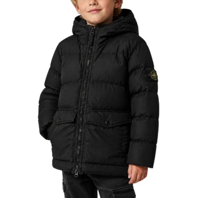 Детская куртка с капюшоном и подкладкой Black STONE ISLAND — фото 4