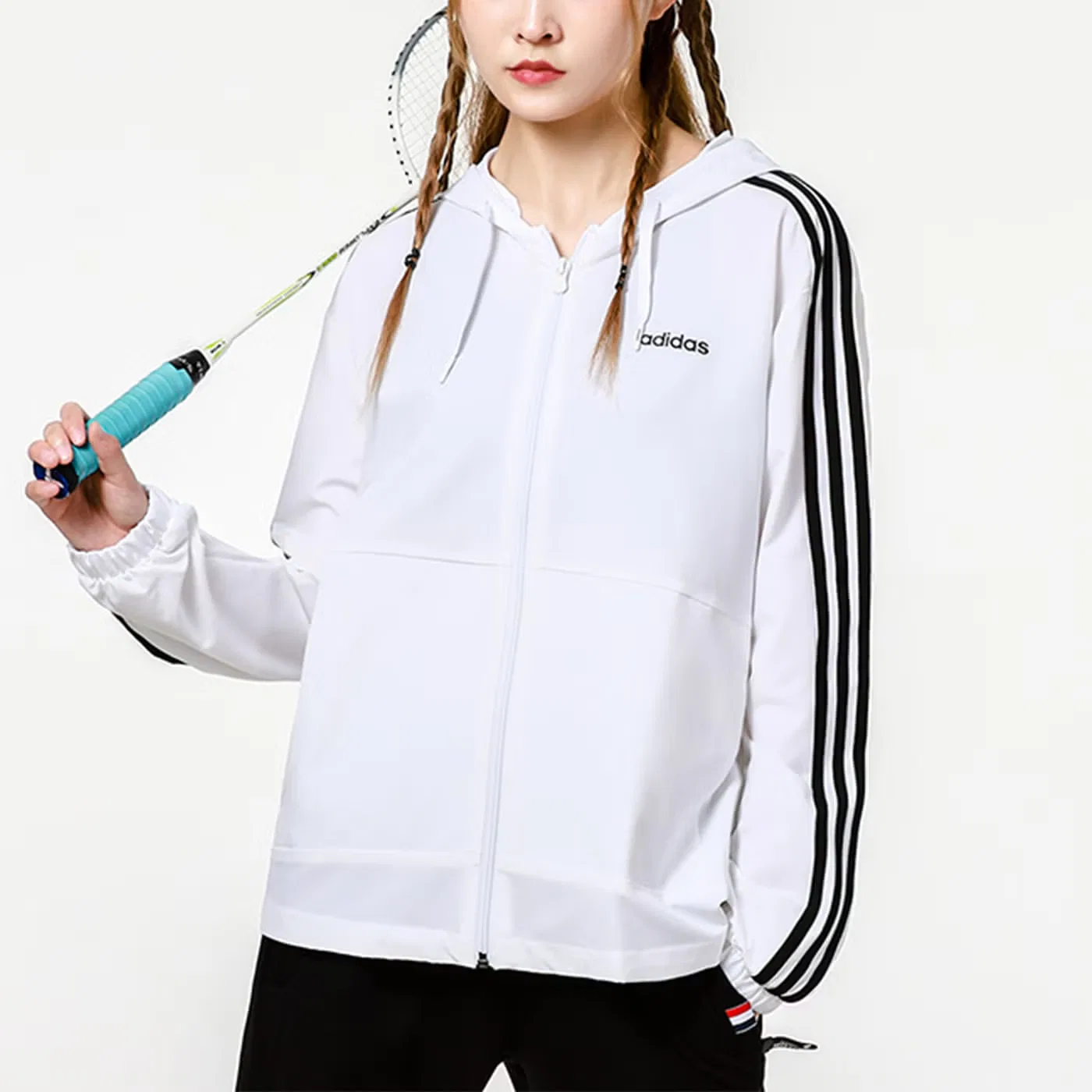 Худи спортивная свободная с капюшоном Adidas, белый — фото 3