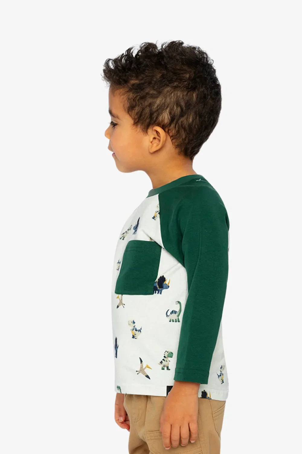 Детская футболка с длинным рукавом с принтом Beige Dinosaur Print Deux par Deux, Beige Dinosaur Print — фото 3