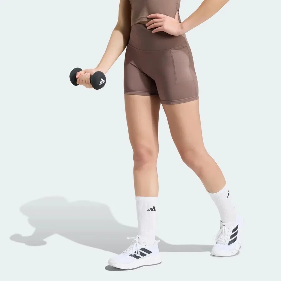 Женские леггинсы с высоким поясом 3 Stripes Studio All Me Booty adidas, Коричневый