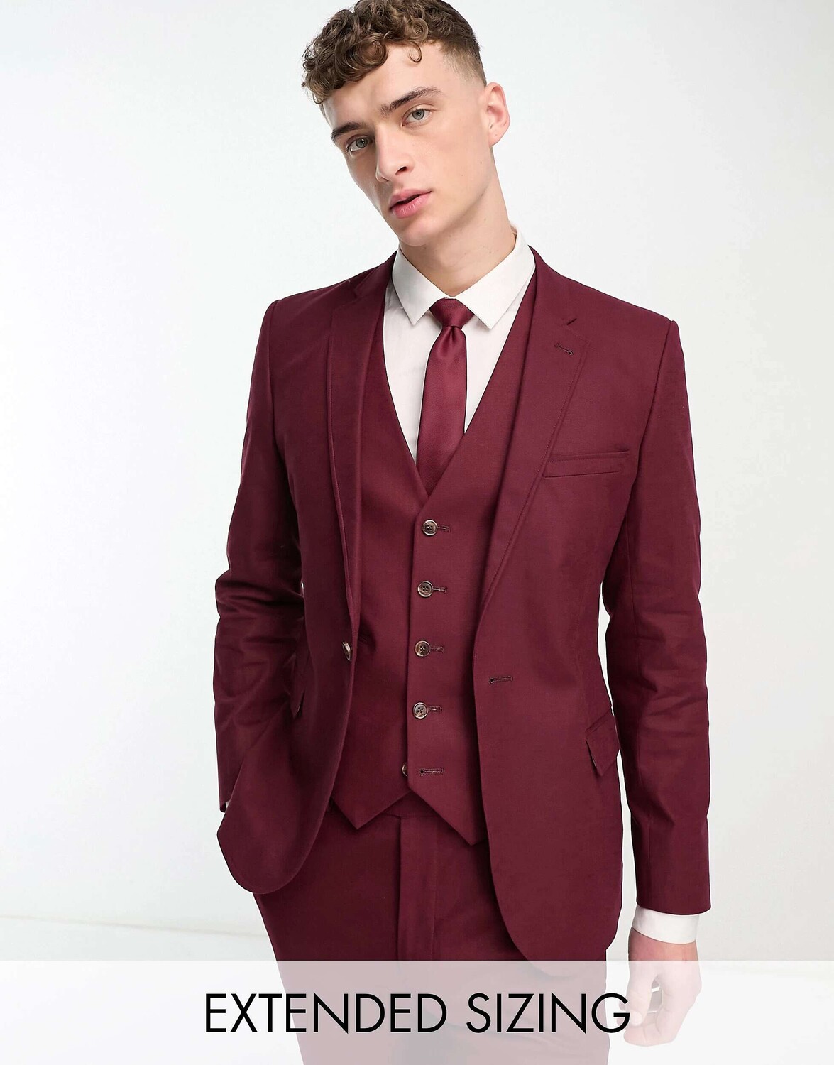 

Бордовый супероблегающий льняной пиджак ASOS