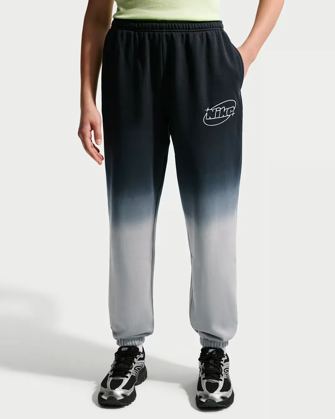 Свободные брюки для девочек (подростков) Nike Sportswear Studio Fleece, Light Smoke Grey/Black — фото 2