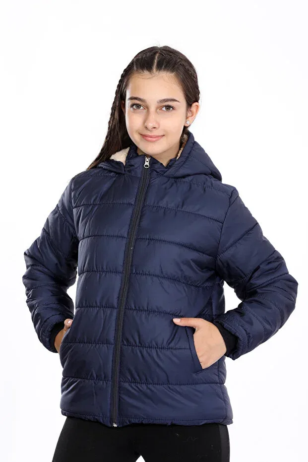 Детское пальто для девочек с капюшоном водонепроницаемое Vodens, Navy Blue — фото 2