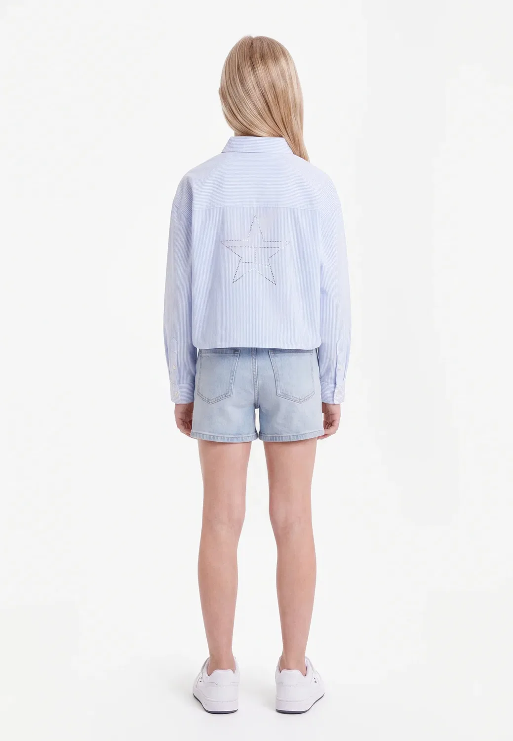 Укороченная рубашка с длинными рукавами - блузка на пуговицах Tommy Hilfiger, Sky Blue Stripe — фото 2