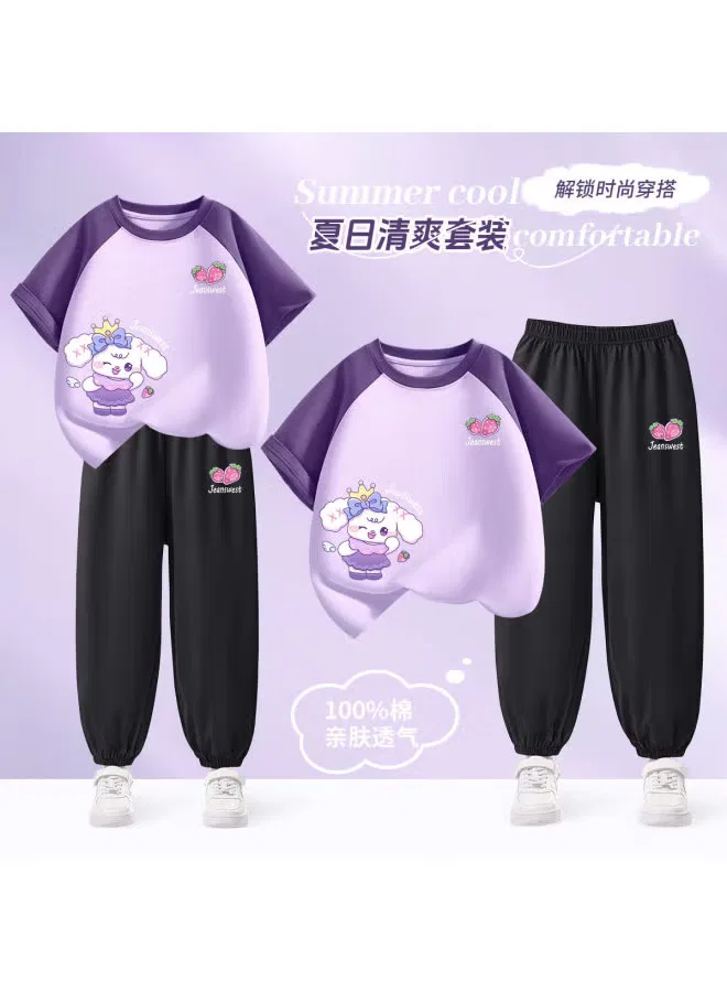Комплект с коротким рукавом из хлопка, модель Girls outfit, Jeanswest, темно-фиолетовый — фото 2