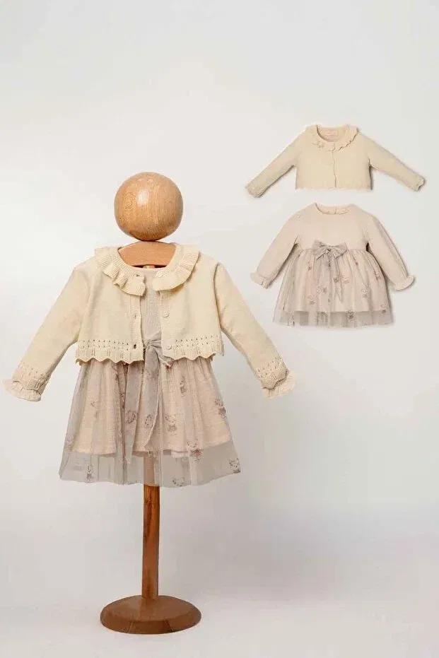 Детский комплект для девочек с длинным рукавом Minigimin Cicileri, Cream-71038