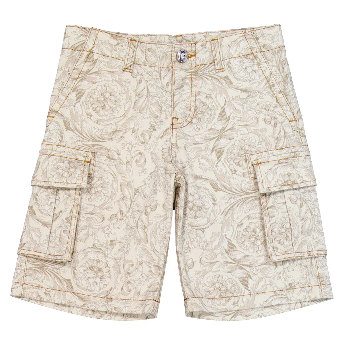 Шорты джинсовые карго с принтом Barocco Boys Barocco-Print Denim Cargo Shorts Young Versace, Beige