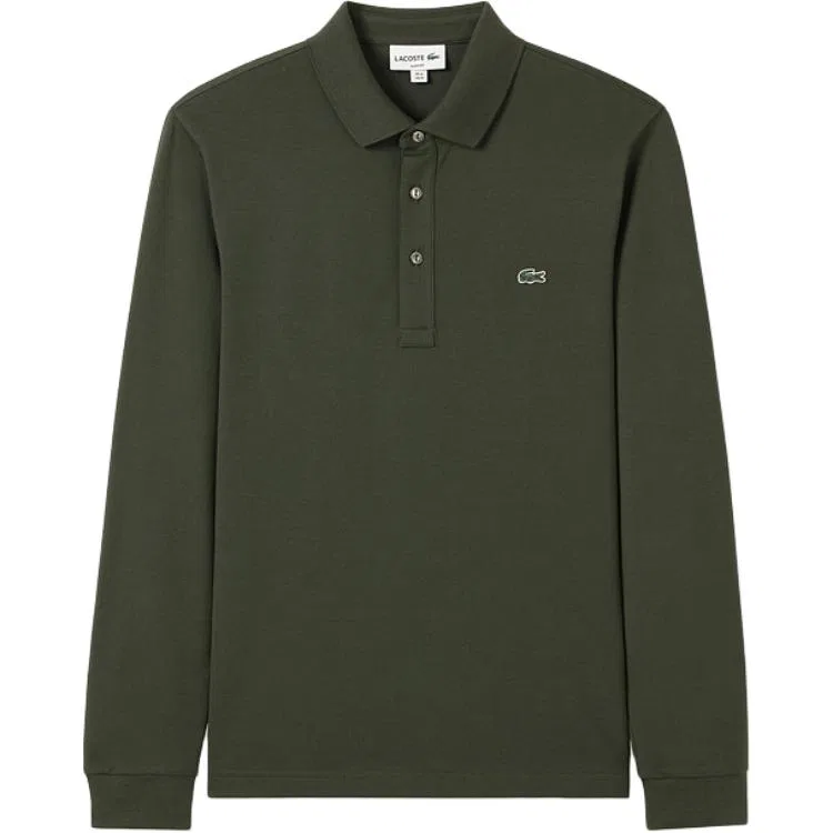 Мужское поло Lacoste с коротким рукавом, отложной воротник, прямой крой, коричневый зеленый