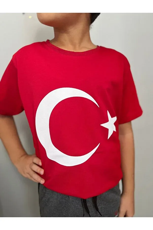Детская футболка с принтом Kids Turkish Flag T-Shirt Gökmete, Red