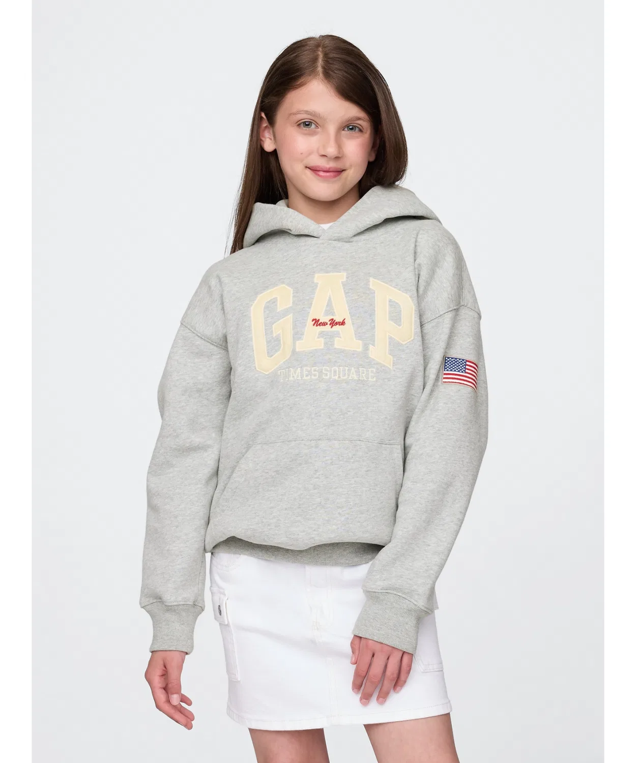 Детский худи с длинным рукавом с принтом, Vintage Soft NYC Times Square GAP, Серый — фото 2