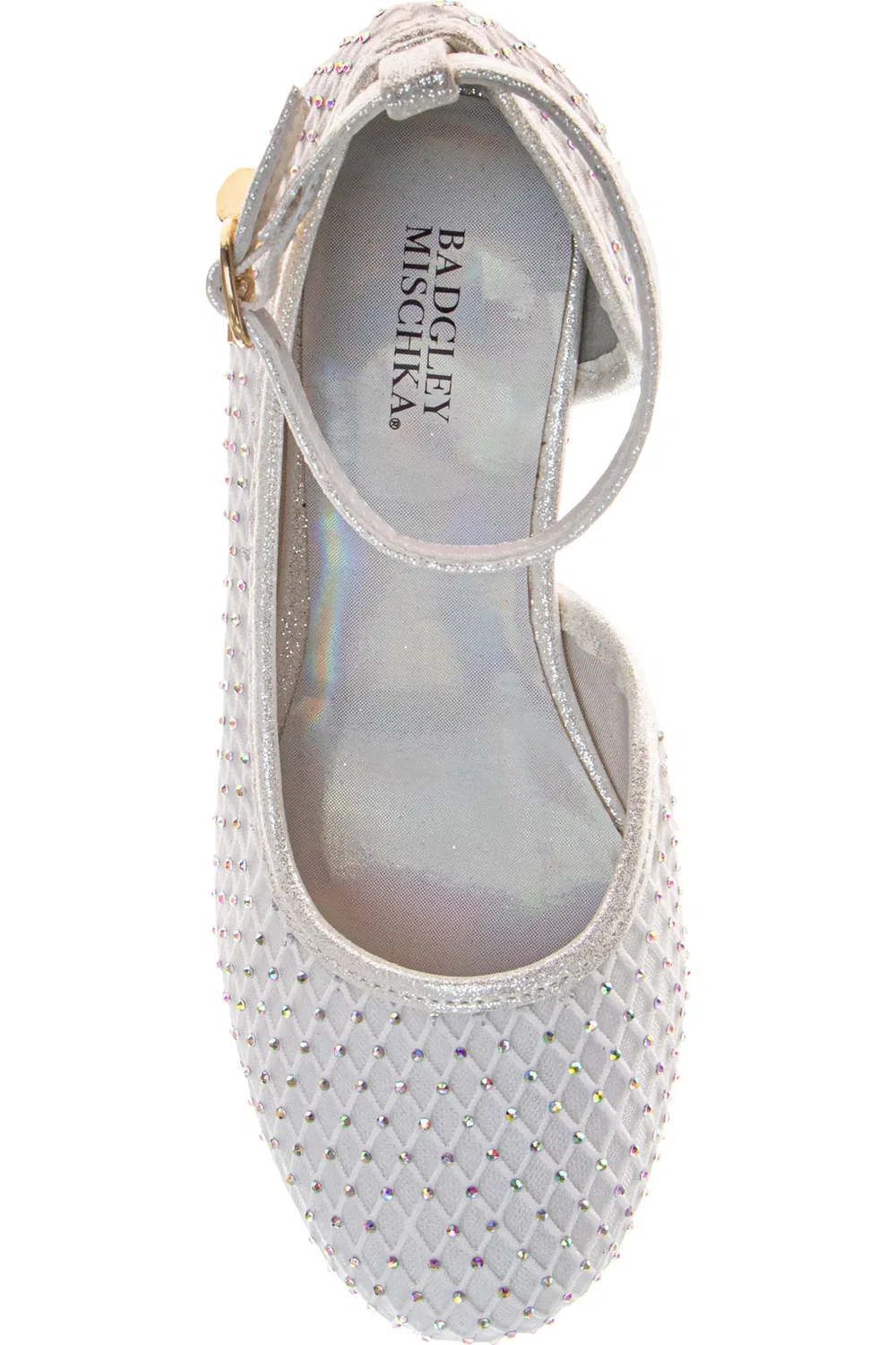 Туфли детские на каблуке с блестками Ankle Strap Half D'Orsay Pump Badgley Mischka Collection, белый — фото 4