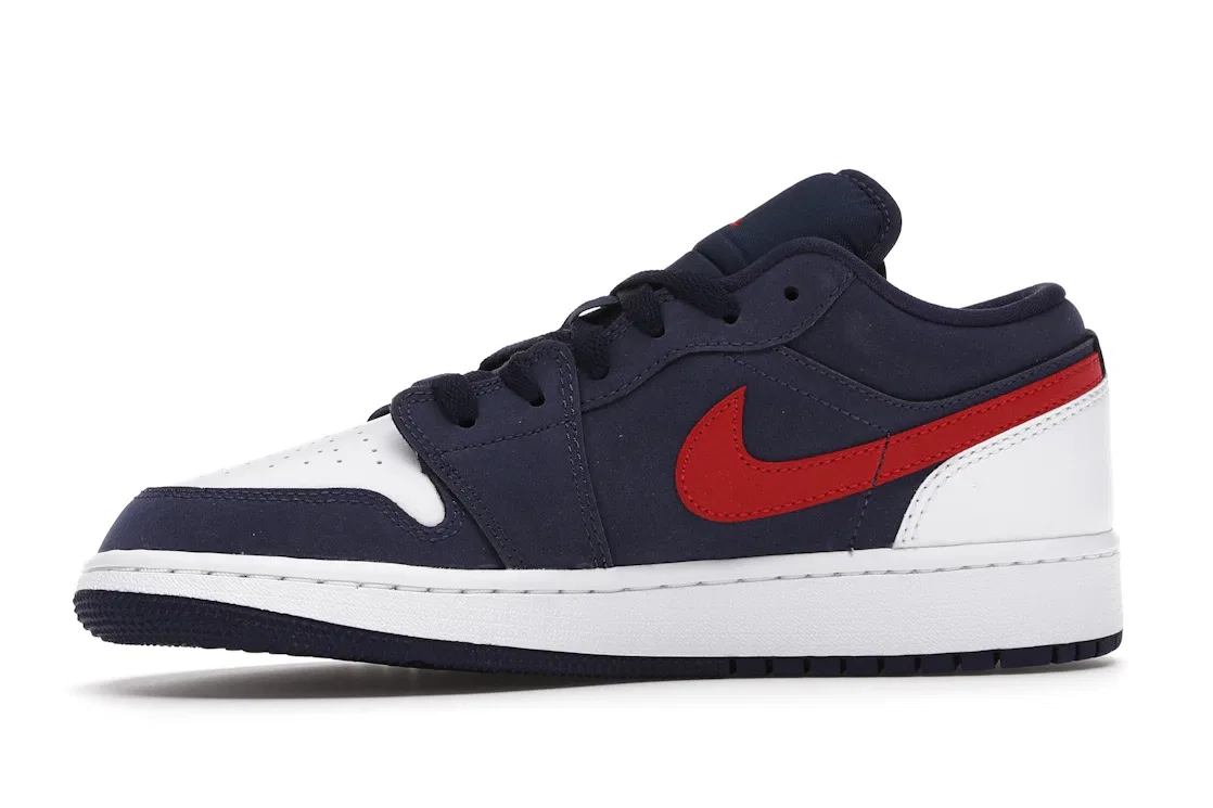 Детские кроссовки для мальчиков с кожаным верхом Jordan 1 Low Jordan, Midnight Navy/White-University Red — фото 3