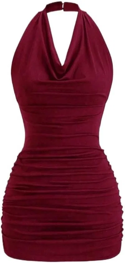Женское облегающее мини-платье с запахом Bodycon Cocktail, Burgundy