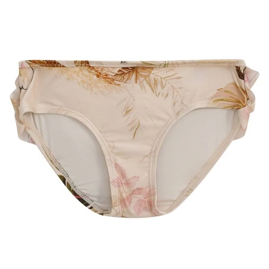 Плавки бикини с тройной оборкой Rhiannon Zimmermann, Cream Palm Floral
