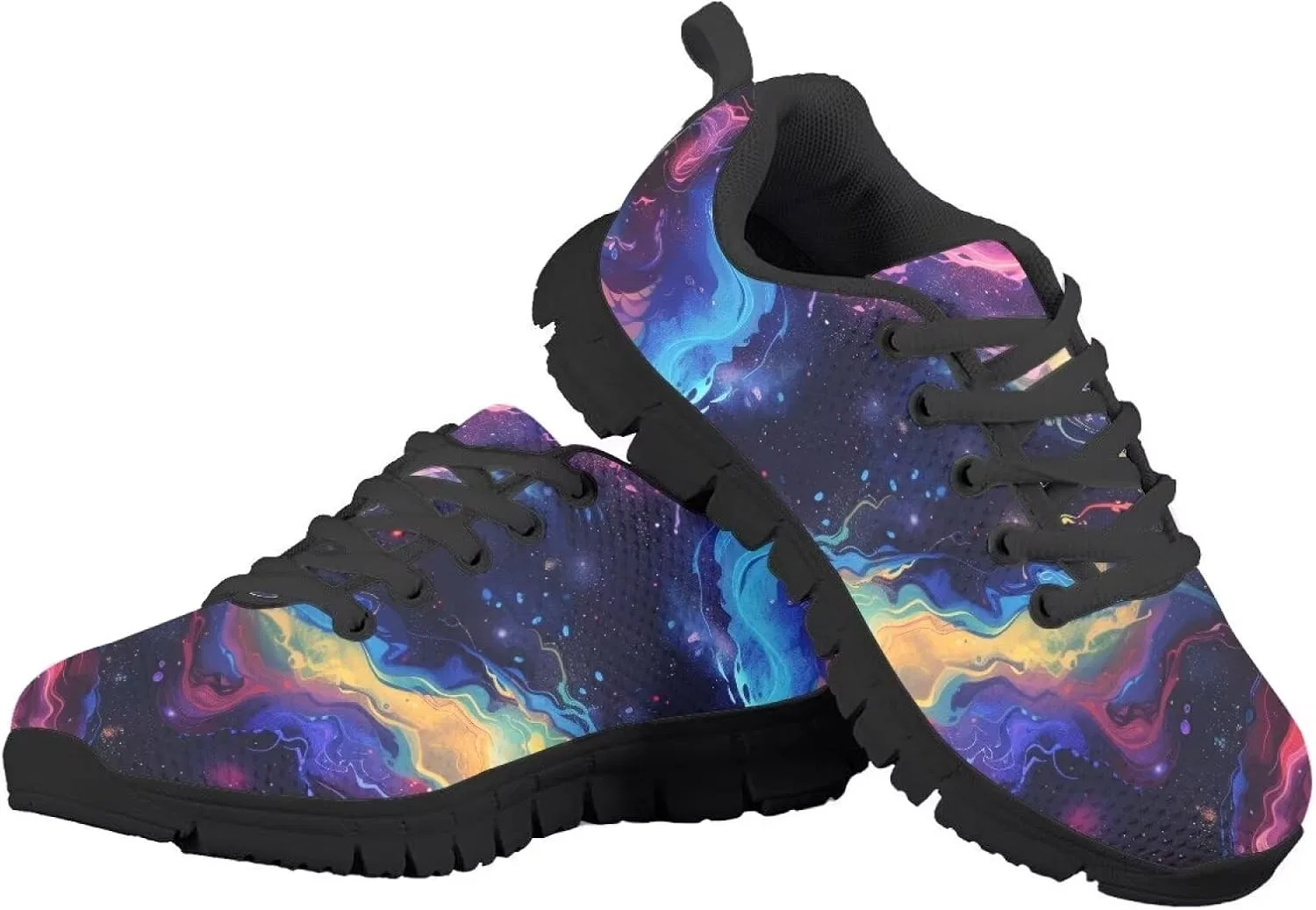 Детские кроссовки для девочек без шнурков, модель Girls Athletic Shoes Kids Slip on Shoes Girls 3-10 Years Old Toddler Sneakers Black, Starry Sky Art — фото 4