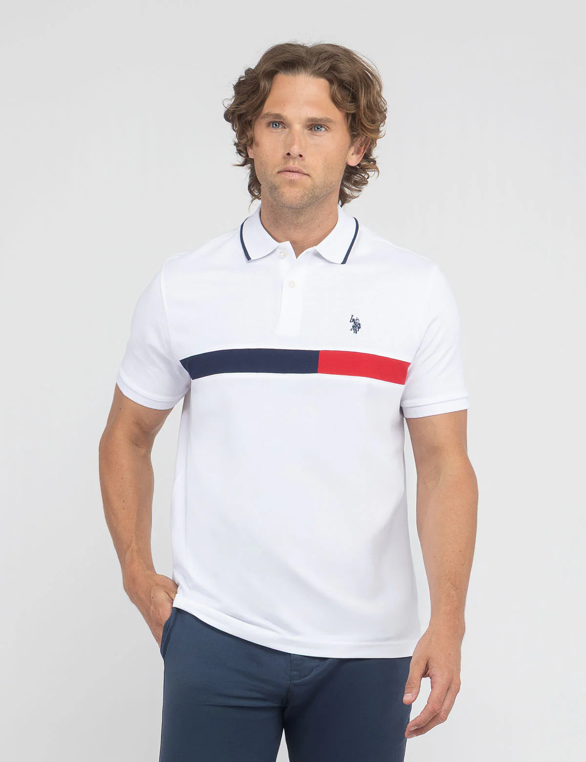 

Футболка-поло U.S. Polo Assn Color Block Chest Stripe Pique, белый