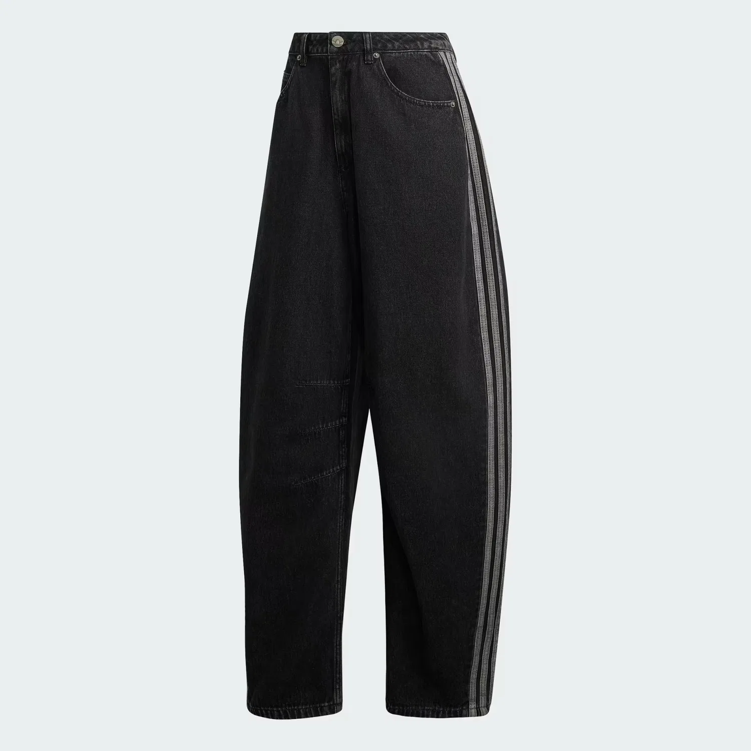 Женские джинсы с высокой посадкой и бочкообразной штаниной, модель barrel leg, Adidas Originals, true black denim — фото 4