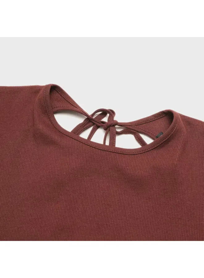 Топ с коротким рукавом и завязками Zara, коричневый — фото 4