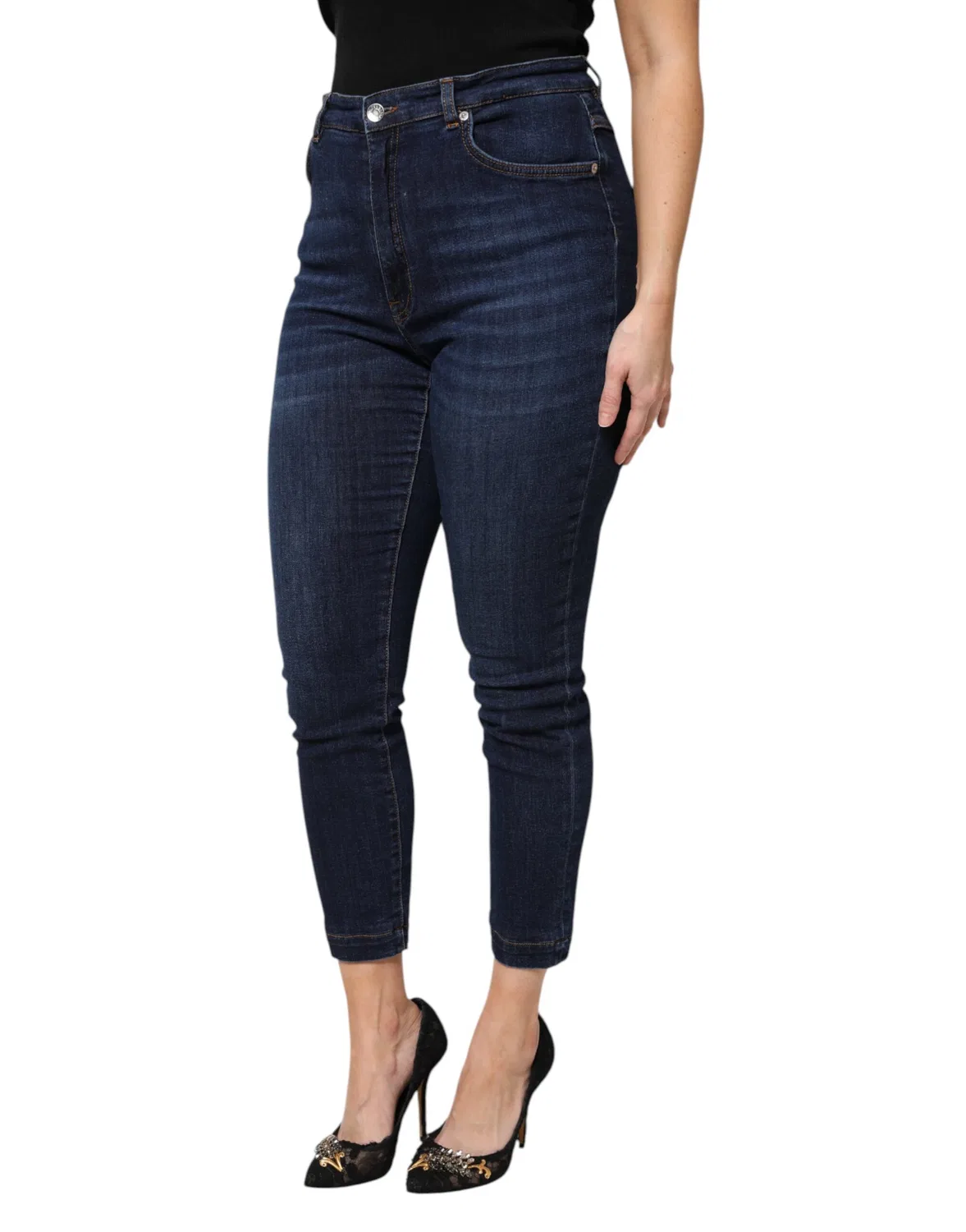 Женские джинсы с высокой посадкой и потертостями High Waist Stretch Jeans Dolce & Gabbana, Blue — фото 3