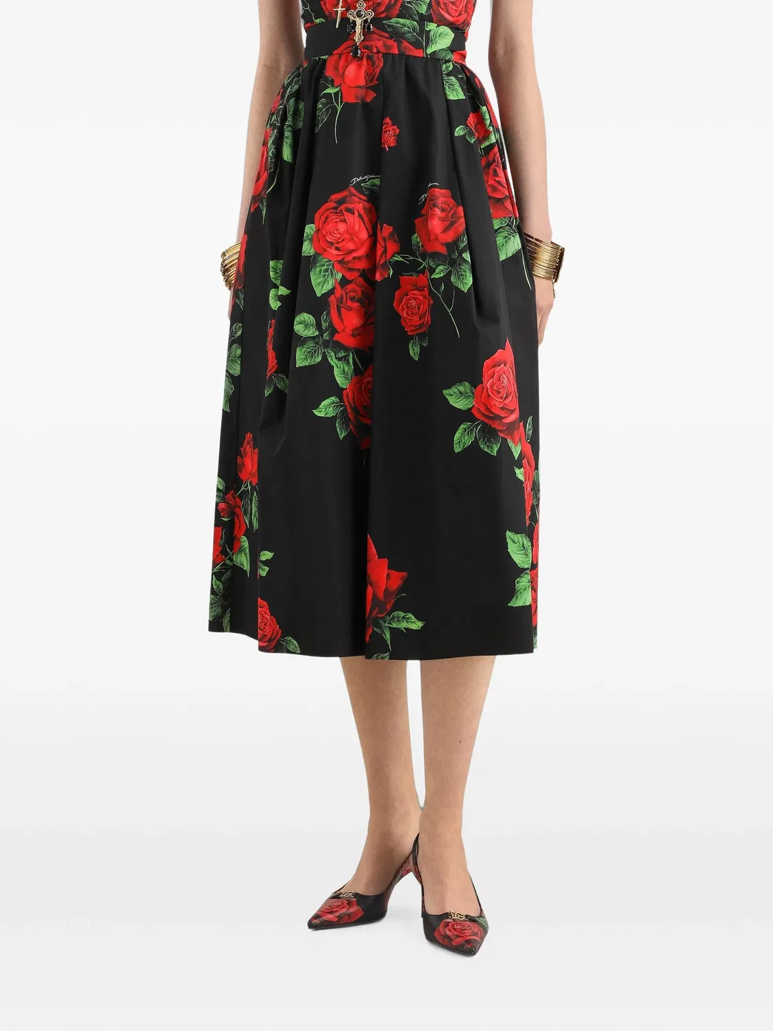 Юбка со складками и цветочным принтом Dolce & Gabbana, черный — фото 4