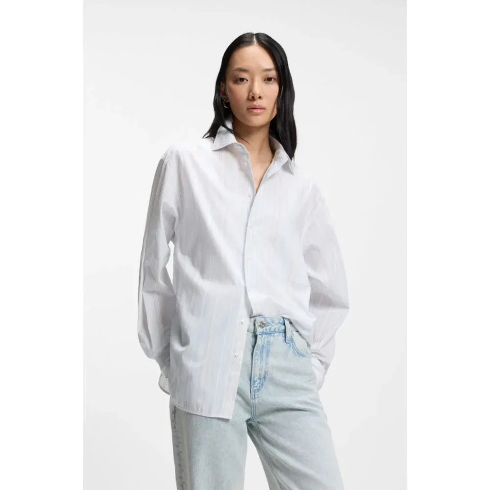 Женская блузка свободного кроя с принтом в полоску BOSS, Light Blue — фото 3