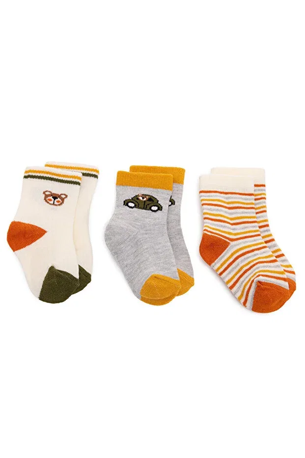 Детские носки для мальчиков с принтом 3 шт Ebebek Hello Baby, Ecru Printed