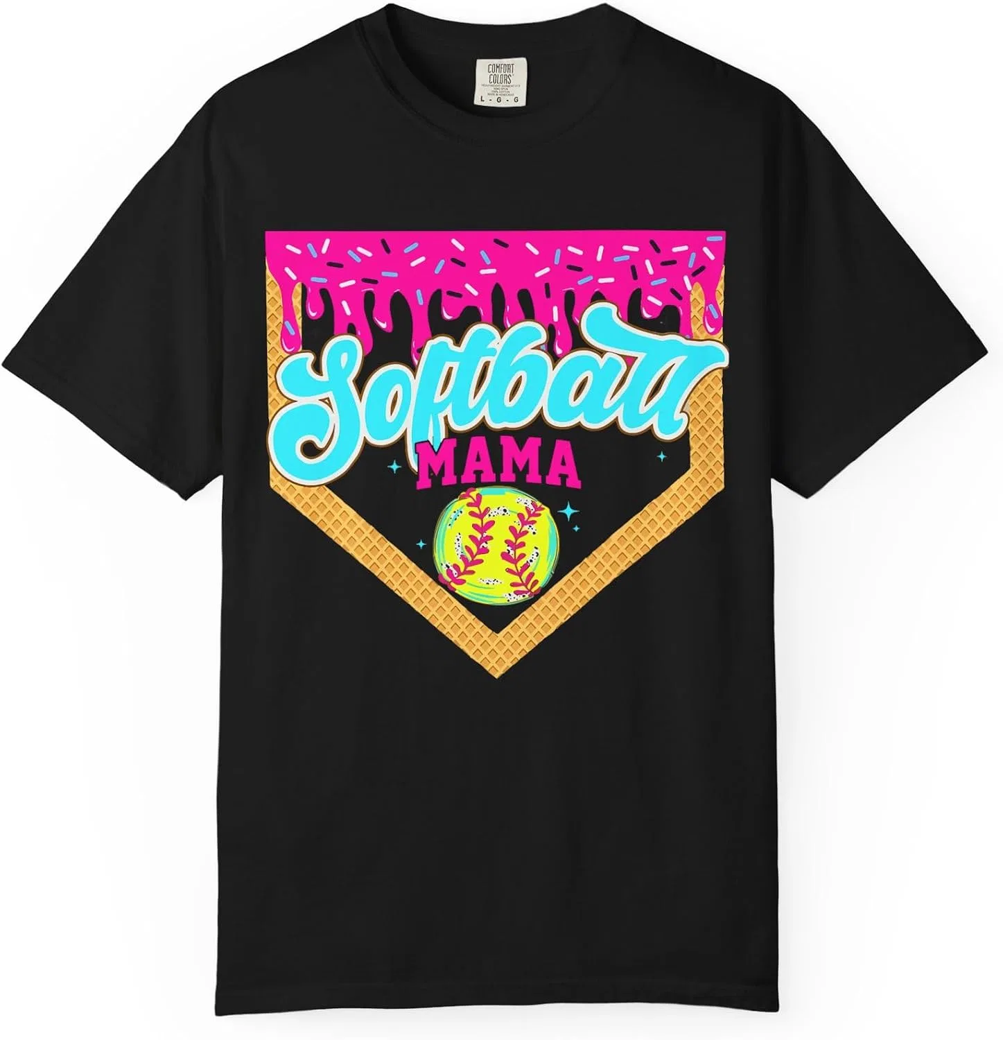 Футболка с надписью Softball Mama Comfort Colors 1717, Black