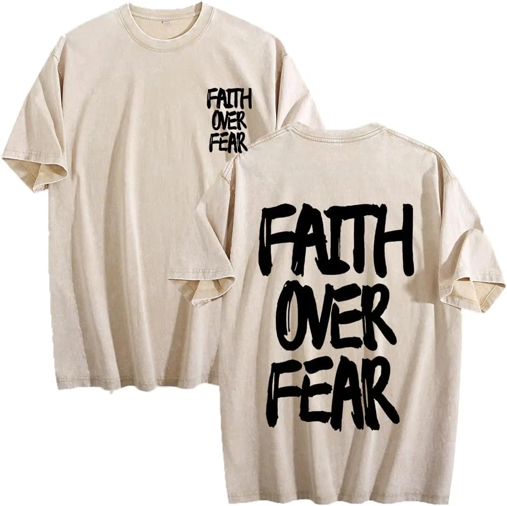 Мужская футболка с принтом Faith Over Fear, хаки