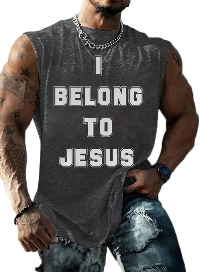 Мужская майка с принтом I Belong to Jesus, тёмно-серый