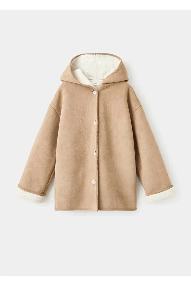 Детское пальто для девочек с капюшоном Mango Kids, Medium Brown