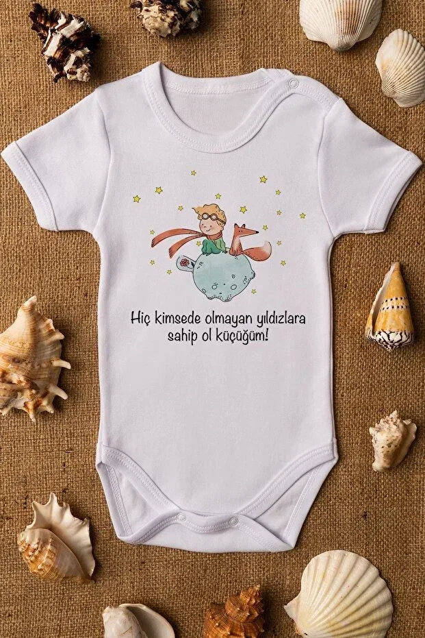 Детское боди с коротким рукавом Little Prince Print Overoz, Белый