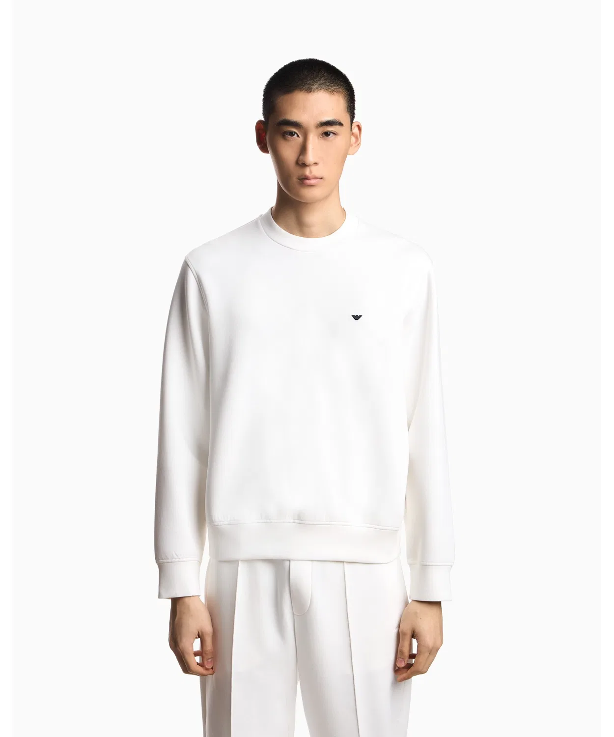 Мужской свитшот с длинным рукавомс вышивкой EMPORIO ARMANI, Off White