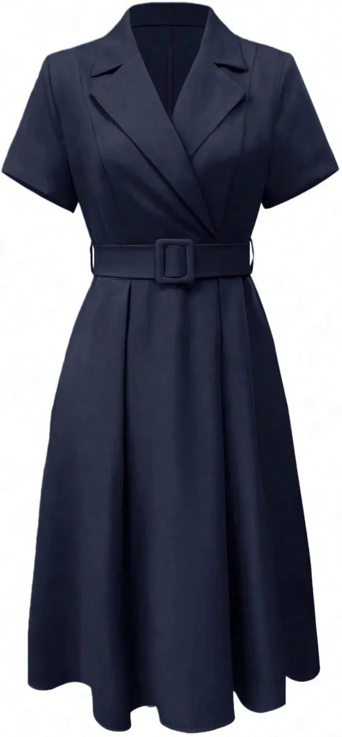 Женское платье миди с глубоким V-образным вырезом, Navy Blue — фото 2