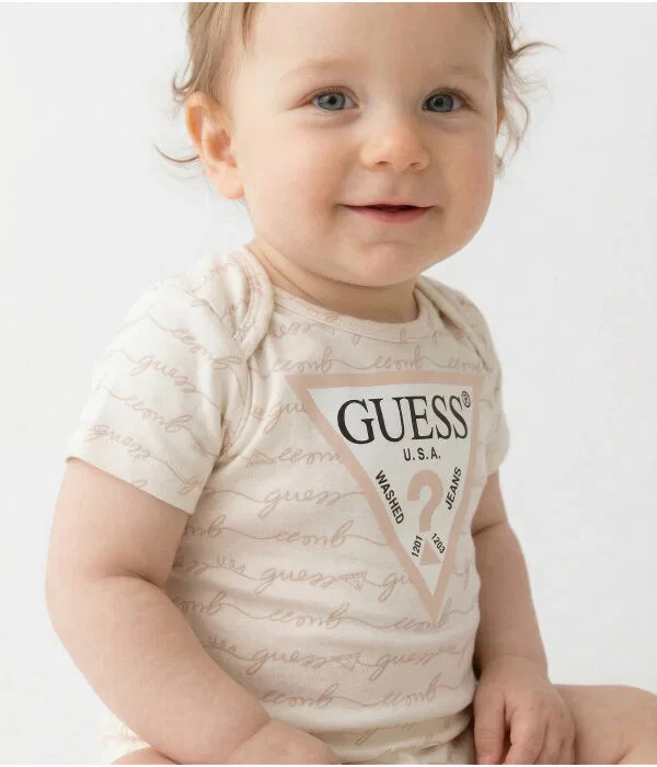 Детское боди для девочек хлопковое Guess, бежевый — фото 3