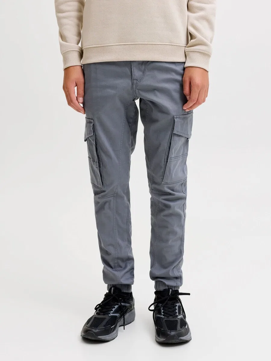 Детские зауженные брюки Jack & Jones Junior 'JPSTPAUL FLAKE' серого цвета — фото 2