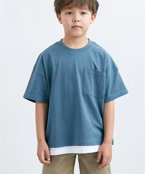 Детская футболка с большим силуэтом и нагрудным карманом QUNTSTYLE, Blue Grey