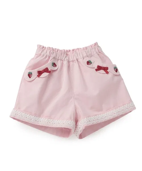 Детские шорты для девочек с вышивкой клубники, модель coeur a coeur, Pink — фото 2