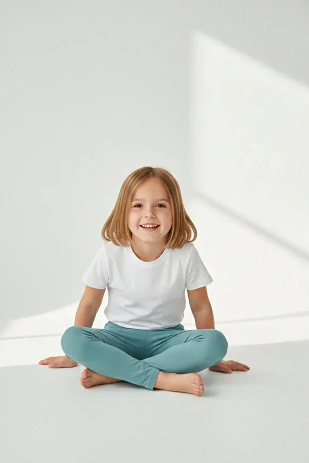 Детские леггинсы для девочек хлопковые с принтом Basics Twoo Kids, Turquoise — фото 4