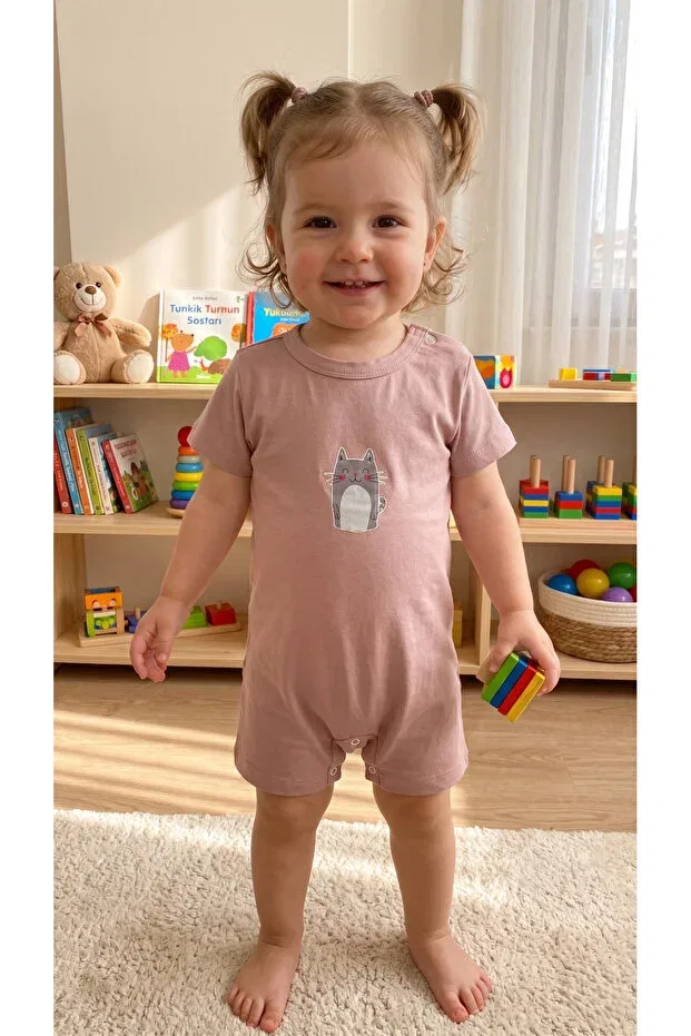 Детский комбинезон с коротким рукавом хлопковый Fuar Baby, Cat Patterned — фото 2
