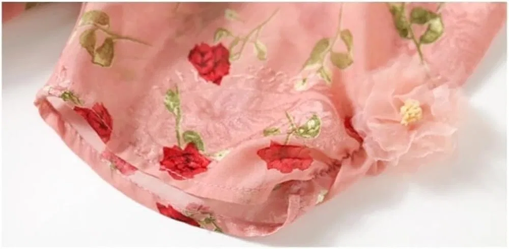 Женское платье-трапеция с цветочным принтом, с коротким рукавом, Vintage Summer, розовый — фото 4