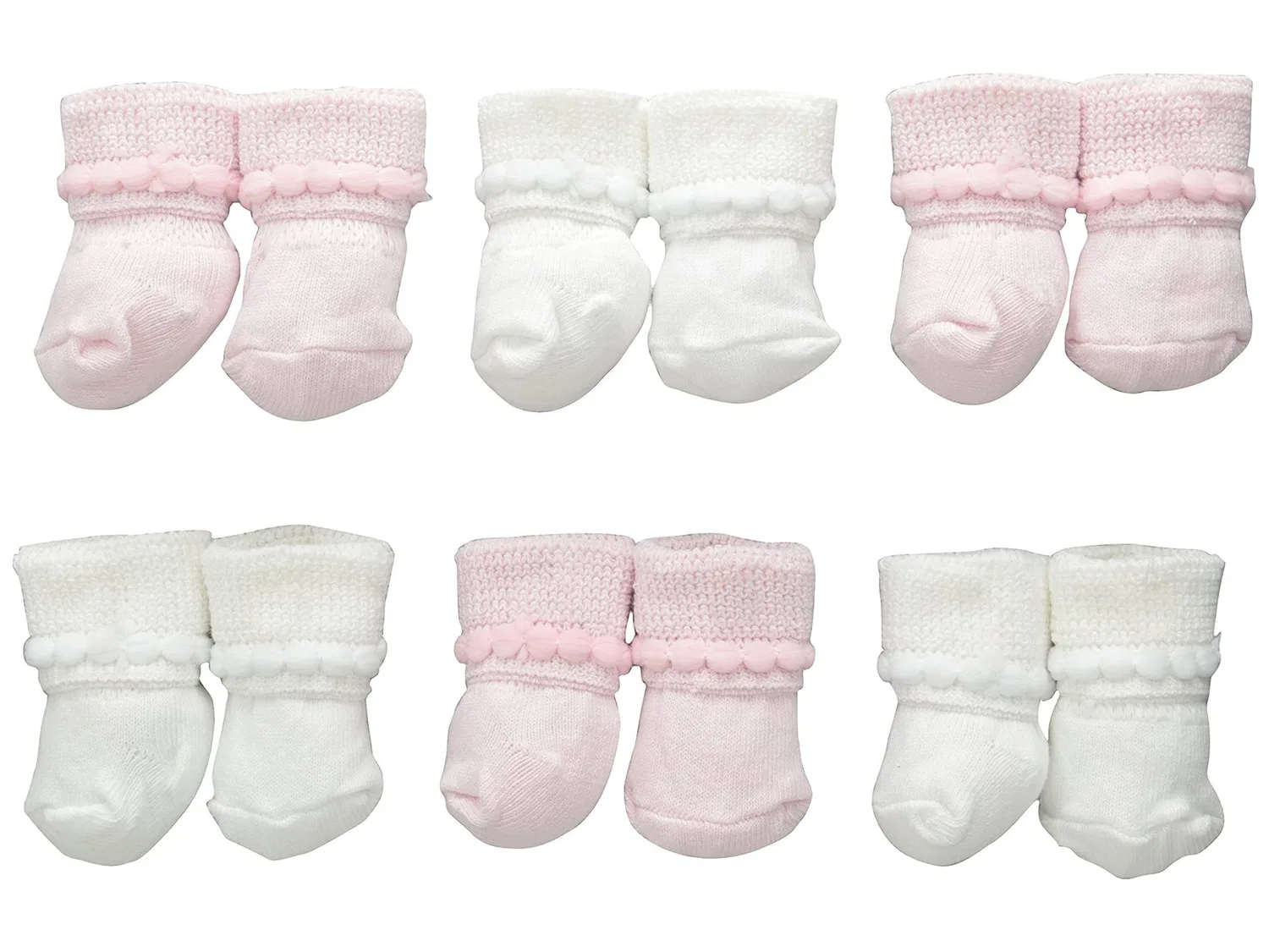 Пинетки для новорожденных с вязаным узором, 6 пар Unisex-Baby Newborn Bubble Stitch Rock-A-Bye Bootie 6 Pair Pack Jefferies Socks, Pink/White