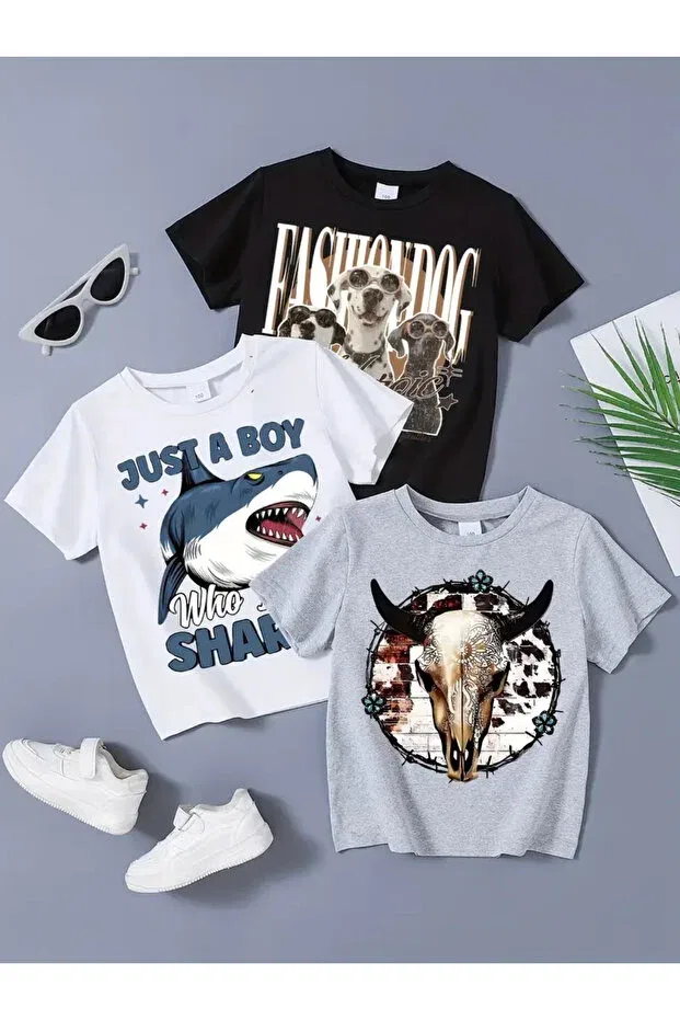 Детский комплект футболок оверсайз с принтом Sportswear Nplstore, White