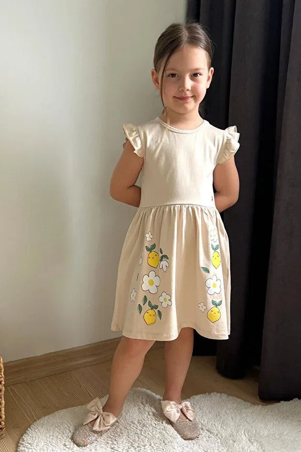 Детское платье для девочек с принтом liyakat children's dress Breeze, Beige — фото 3