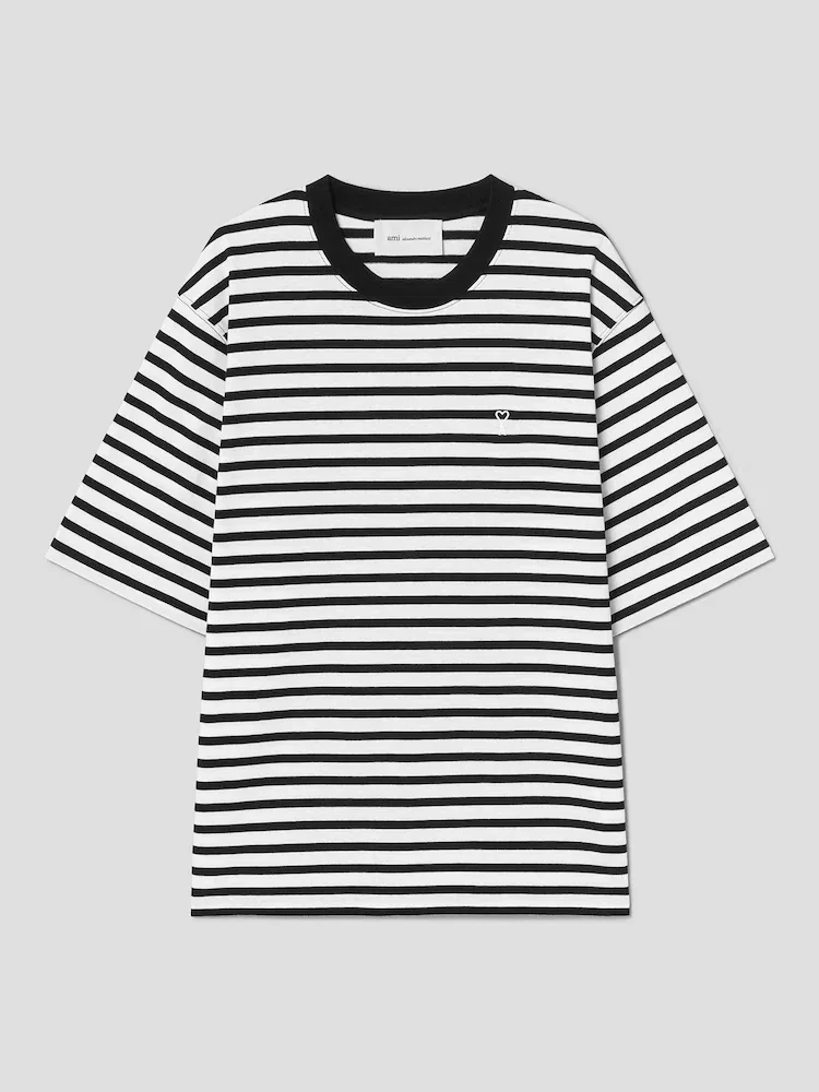 Футболка с полосками и патчем Ami De Coeur AMI PARIS, Black/White