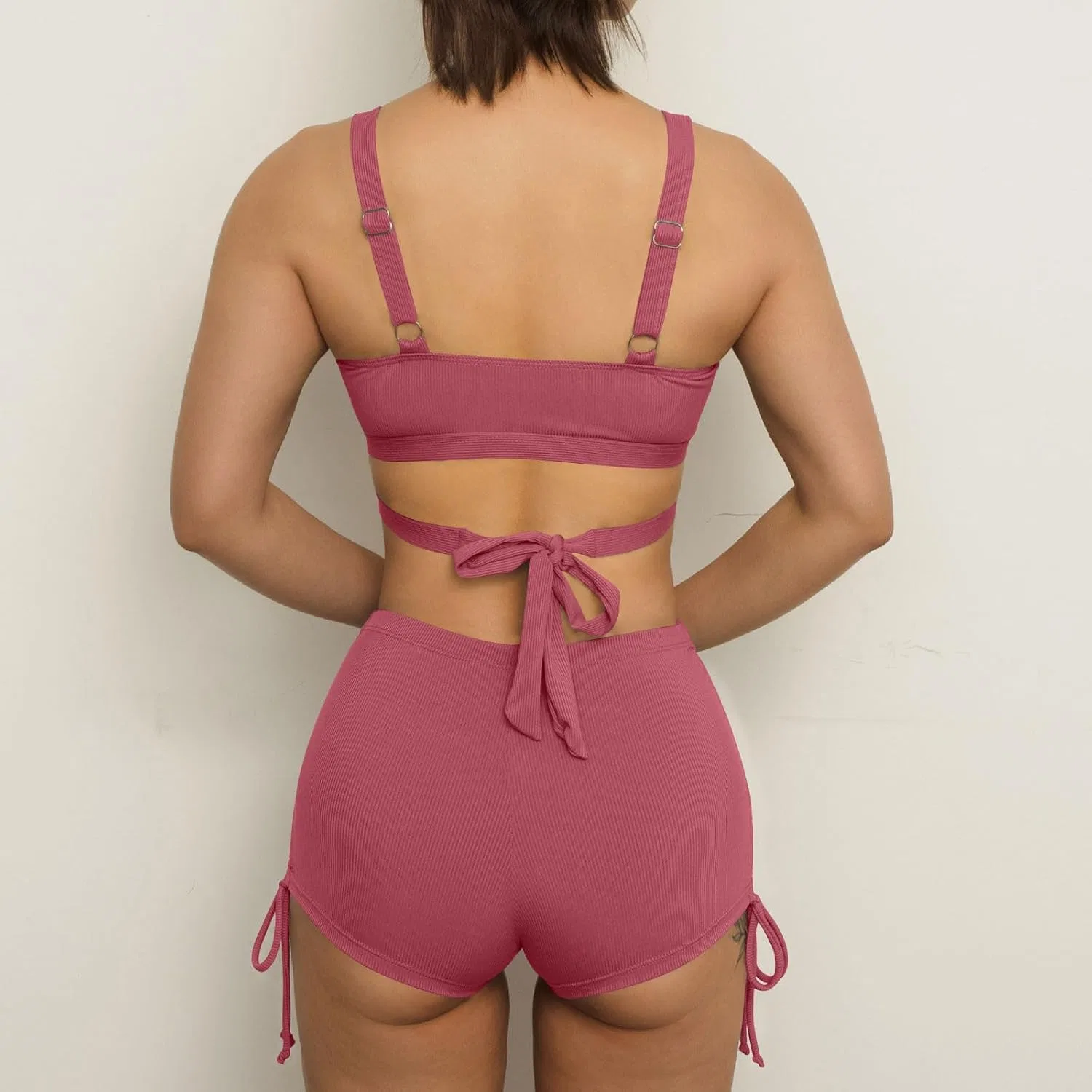 Женский бикини-сет с высокой талией Push Up, Hot Pink — фото 4