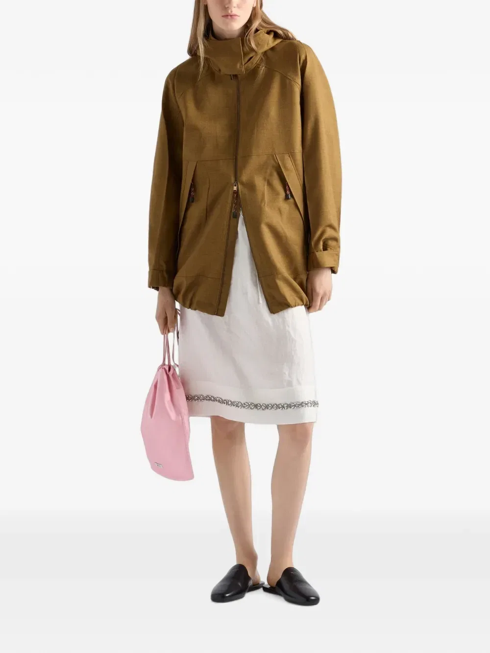Жакет из меланжевой ткани «хмелевая сорочка» Prada, коричневый — фото 2