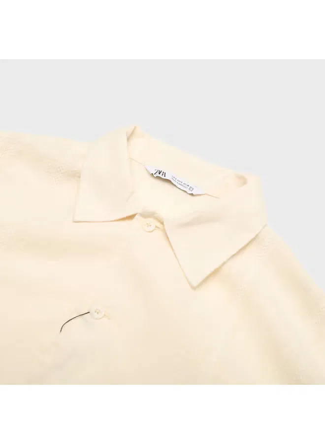 Рубашка с коротким рукавом и отстрочкой Zara, бежевый — фото 4